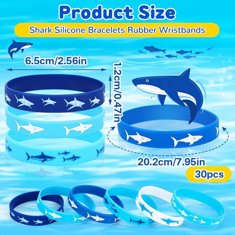 30 Marine Life Shark Silicone Wristbands, Party Favors